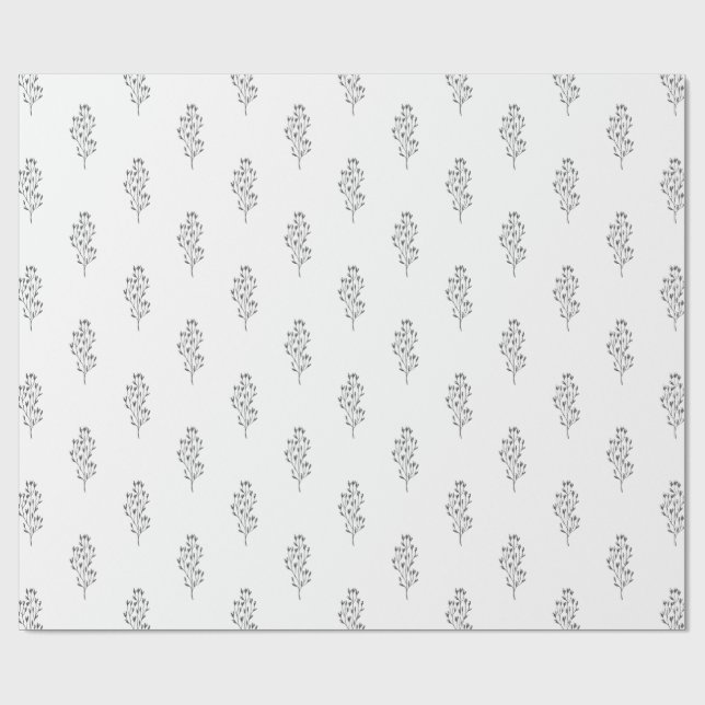Delikat Black White Foliage Botanical Löv Gift Presentpapper (Platt)