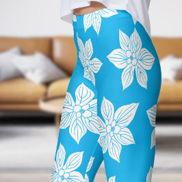 Delikat blått Blommigt Bloom Mönster Leggings