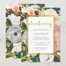 Delikat blom- Christening för vattenfärg | Inbjudningar