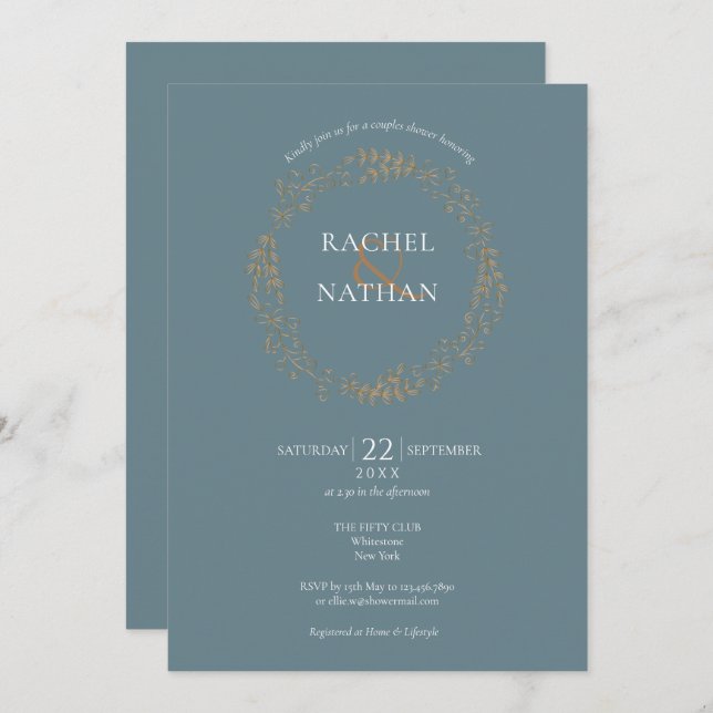 Delikat Blommigt Garland | Par Shower Inbjudningar (Fram/baksida)