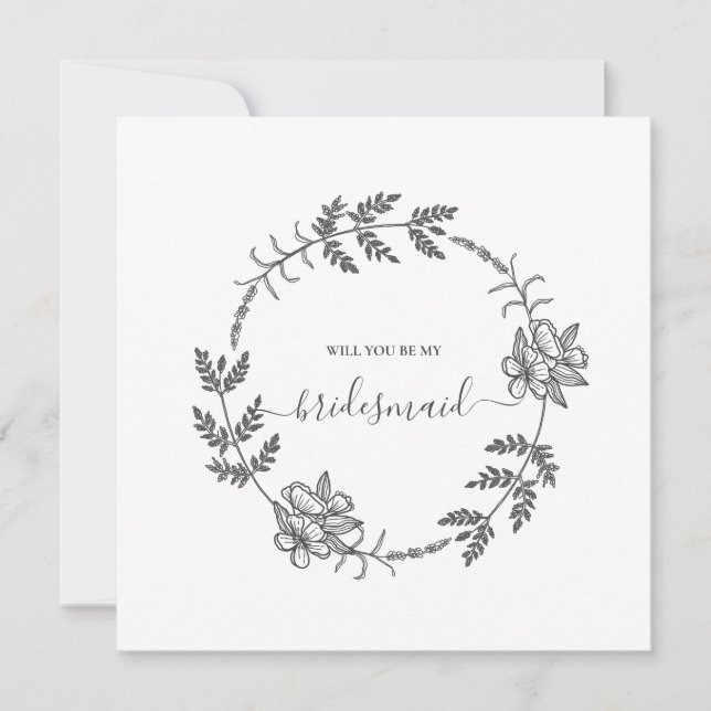 Delikat Blommigt Modern Bridesmaid Bröllop Inbjudningar (Framsida)