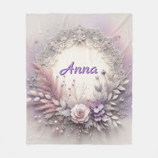 Delikat Blommigt Ram med Snöre-information Fleecefilt