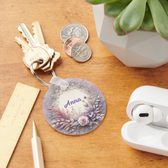 Delikat Blommigt Ram med Snöre-information Nyckelring (Skrivbord)