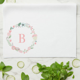 Delikat Blommigt Utandning Monogram Kökshandduk