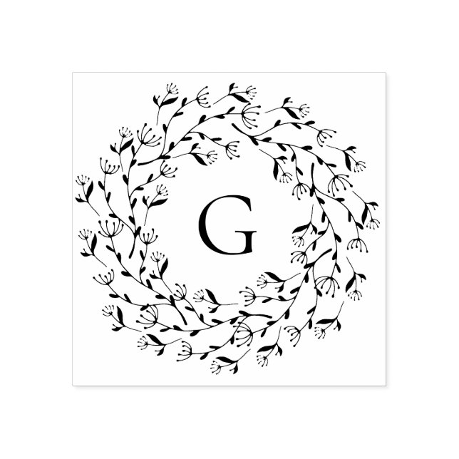 Delikat Blommigt Utandning Monogram Stämpel (Tryck)