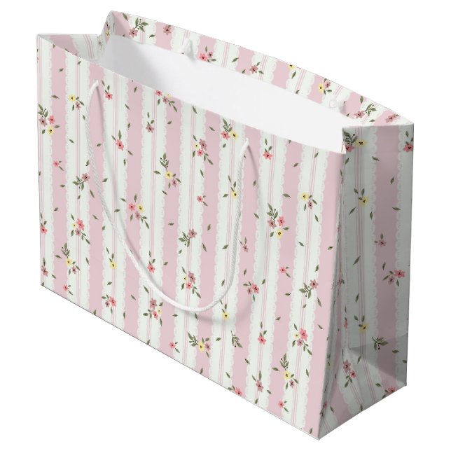 Delikat Blommönster Rosa Large Gift Bag (Baksidan Vinklad)