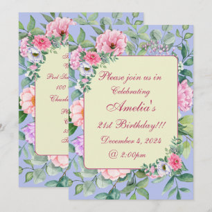Delikat Blue Summer Garden Party Blommigt Birthday Inbjudningar