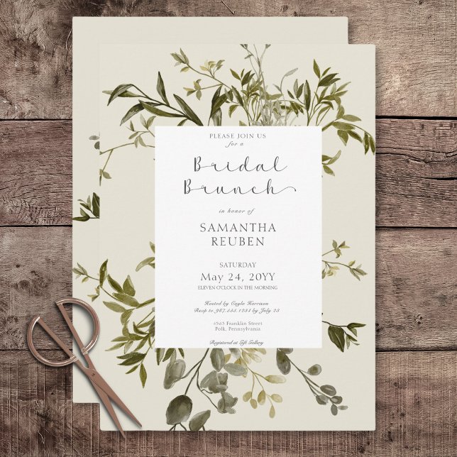 Delikat Boho Greenery Möhippa Brunch Inbjudningar (Delicate Boho Greenery Bridal Brunch Invitation)