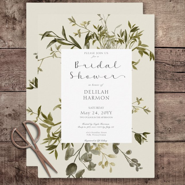 Delikat Boho Greenery-Möhippa Inbjudningar (Delicate Boho Greenery Bridal Shower Invitation)