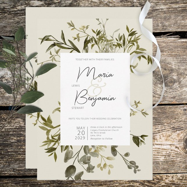 Delikat Boho Greenery Wedding-inbjudan Inbjudningar (Skapare uppladdad)