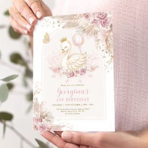 Delikat Boho Svan Princess Girl Birthday Inbjudningar