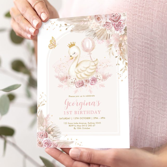 Delikat  Boho Svan Princess Girl Birthday Inbjudningar (Skapare uppladdad)