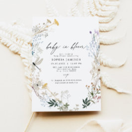 Delikat Boho Wildblomma Baby i Bloom Baby Shower Inbjudningar