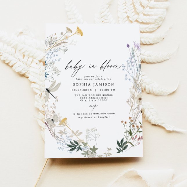 Delikat Boho Wildblomma Baby i Bloom Baby Shower Inbjudningar (Skapare uppladdad)