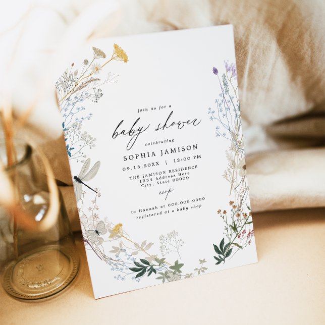 Delikat Boho Wildblomma Baby i Bloom Baby Shower Inbjudningar (Skapare uppladdad)