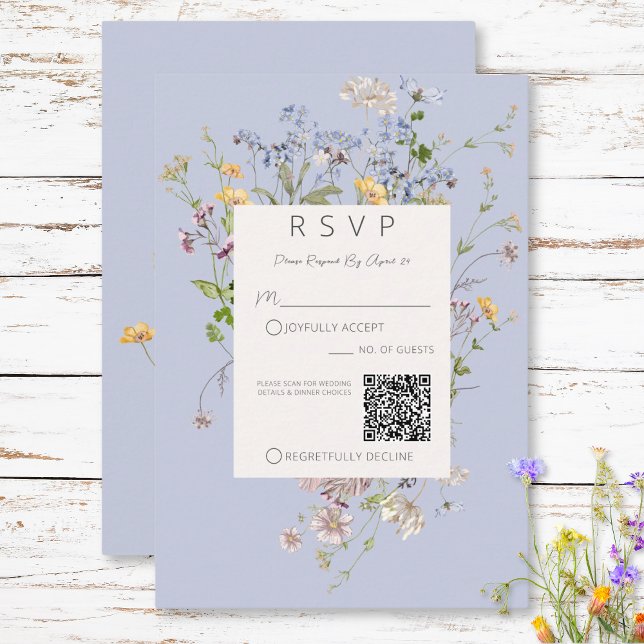 Delikat Boho Wildblomme Periwinkle QR-kod OSA Kort (Skapare uppladdad)