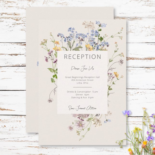 Delikat Boho Wildblomme Recept Bröllop Tilläggskort (Delicate Boho Wildflowers Cream Reception Wedding Enclosure Card)
