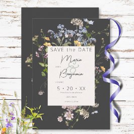Delikat Boho Wildblommor Charcol Bröllop Spara Datumet