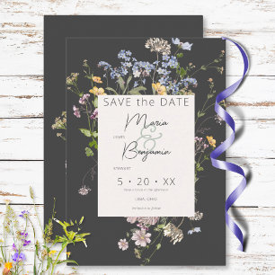 Delikat Boho Wildblommor Charcol Bröllop Spara Datumet