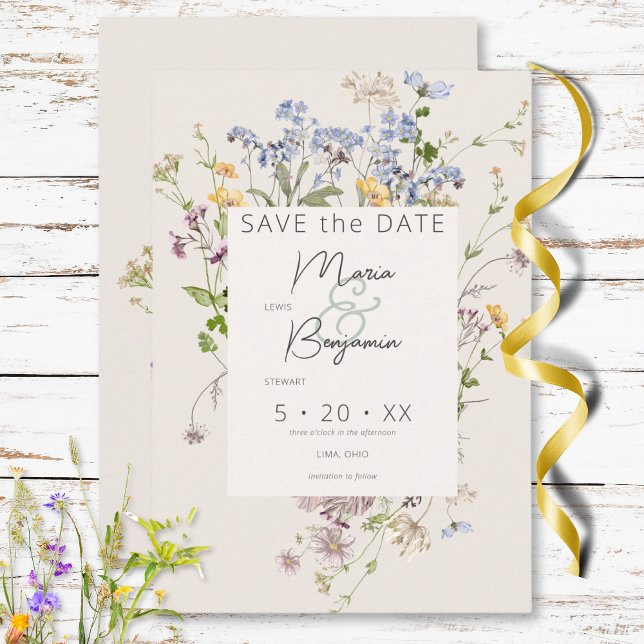 Delikat Boho Wildblommor Cream Bröllop Spara Datumet (Delicate Boho Wildflowers Cream Wedding Save The Date)