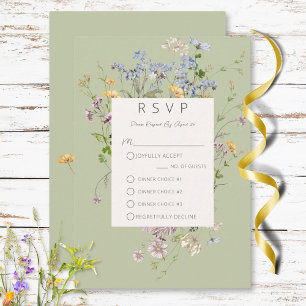 Delikat Boho Wildblommor Grönt 3 Middag OSA Kort
