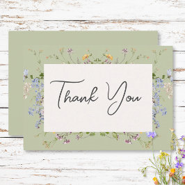 Delikat Boho Wildblommor Grönt Bröllop Tack Kort