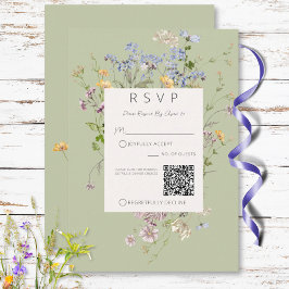 Delikat Boho Wildblommor Grönt QR Code Bröllop OSA Kort