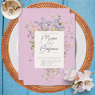 Delikat Boho Wildblommor Rosa Bröllop Inbjudningar