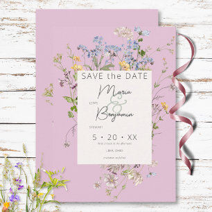 Delikat Boho Wildblommor Rosa Bröllop Spara Datumet