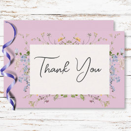 Delikat Boho Wildblommor Rosa Bröllop Tack Kort