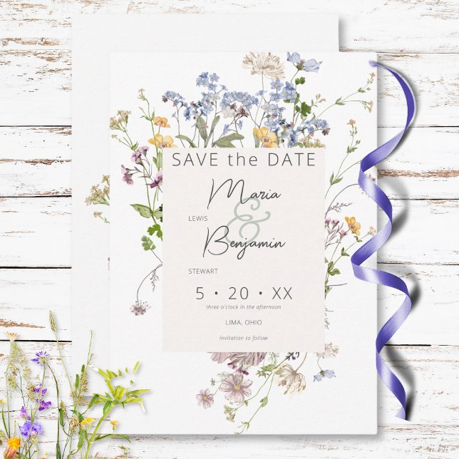Delikat Boho Wildblommor White Bröllop Spara Datumet (Delicate Boho Wildflowers White Wedding Save The Date)