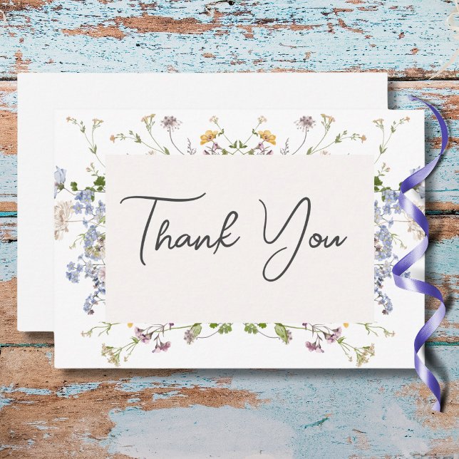 Delikat Boho Wildblommor White Bröllop Tack Kort (Delicate Boho Wildflowers White Wedding Thank You Card)