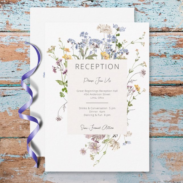 Delikat Boho WildblommWhite Reception Bröllop Tilläggskort (Delicate Boho Wildflowers White Reception Wedding Enclosure Card)