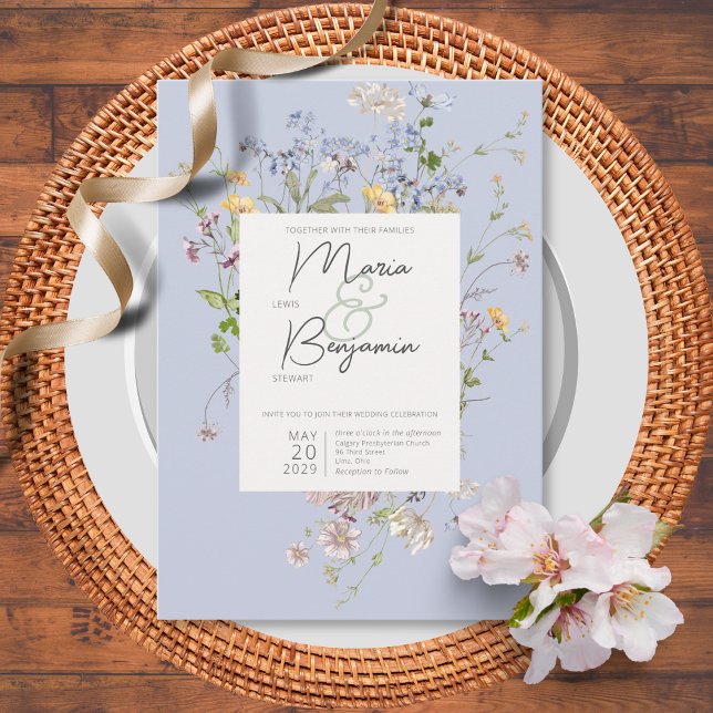Delikat Boho WildblomPeriwinkle Bröllop Inbjudningar (Skapare uppladdad)