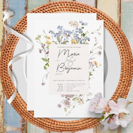 Delikat Boho Wildbloms White Wedding-inbjudan Inbjudningar