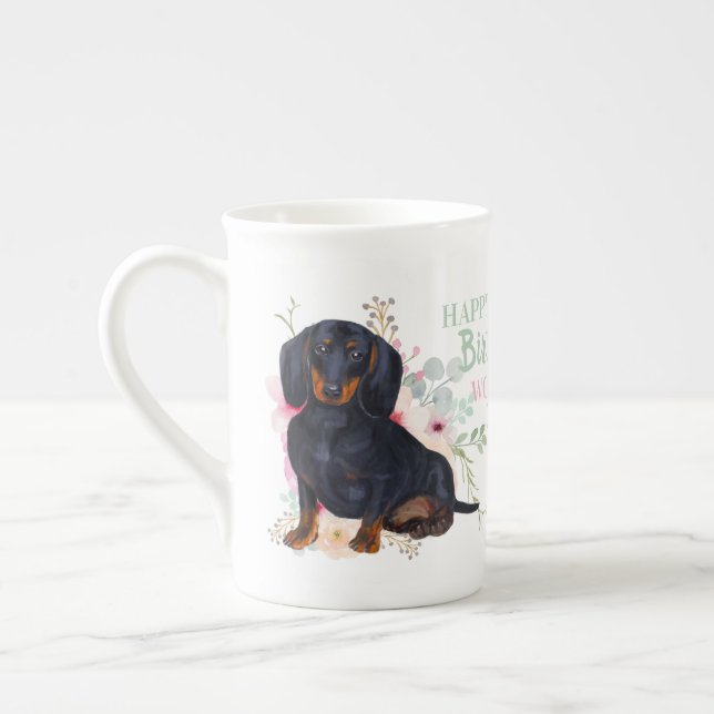Delikat Bone China DACHSHUND Mamma Birthday Mugg Benporslin Mugg (Vänster)