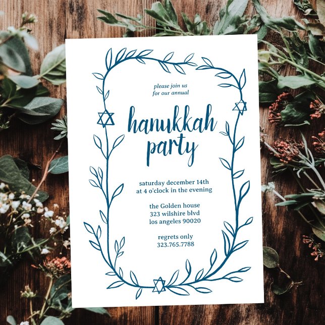 Delikat botaniskt Hanukkah Party Star av David Inbjudningar (Delicate Botanical Hanukkah Party Star of David Invitation
)