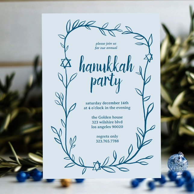 Delikat botaniskt Hanukkah Party Star av David Inbjudningar (Delicate Botanical Hanukkah Party Star of David Invitation
)