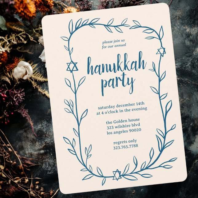 Delikat botaniskt Hanukkah Party Star av David Inbjudningar (Delicate Botanical Hanukkah Party Star of David Invitation
)
