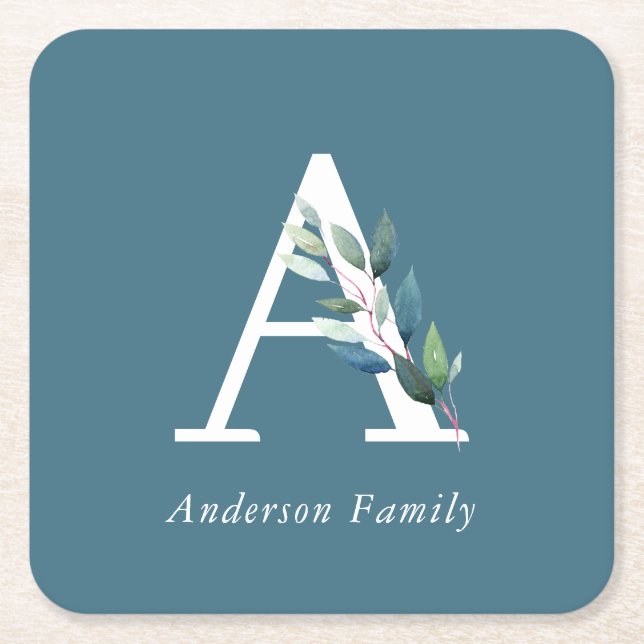 Delikat botaniskt monogram underlägg papper kvadrat (Framsidan)