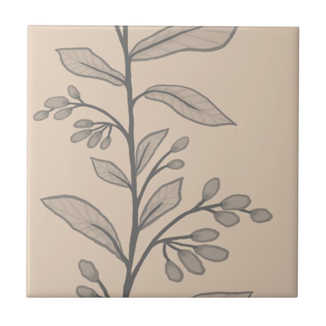 Delikat botaniskt Reverie L5 Large Grått Plants Wa Kakelplatta (Framsidan)