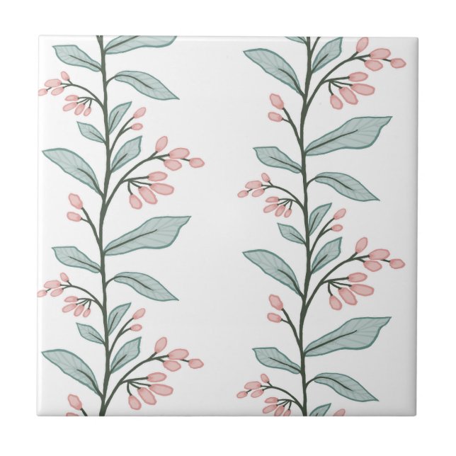 Delikat botaniskt Reverie M4 Stora växter Pastel Kakelplatta (Framsidan)