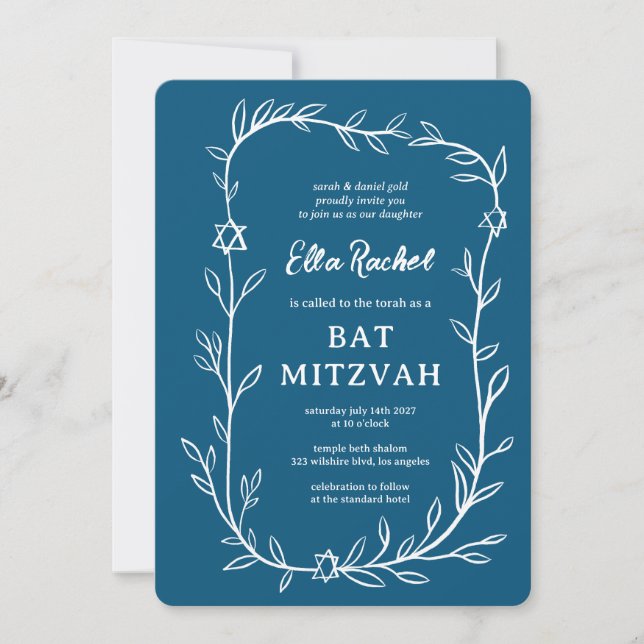 Delikat botaniskt stjärnor på David Pub Bat mitzva Inbjudningar (Framsida)