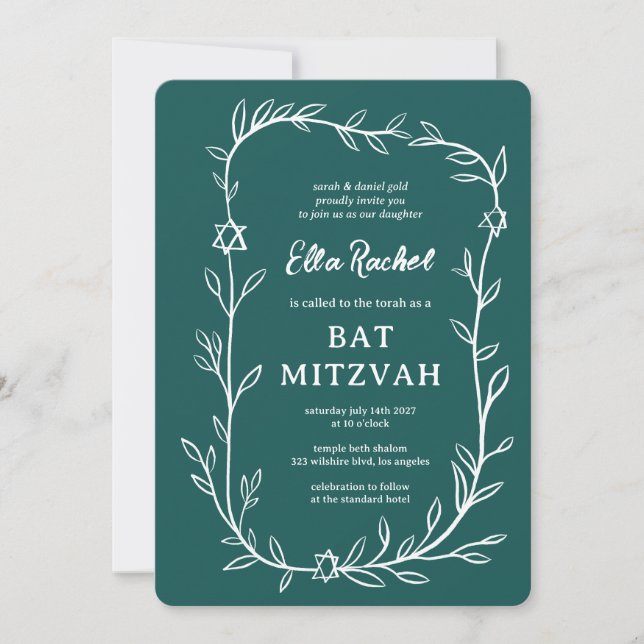 Delikat botaniskt stjärnor på David Pub Bat mitzva Inbjudningar (Framsida)