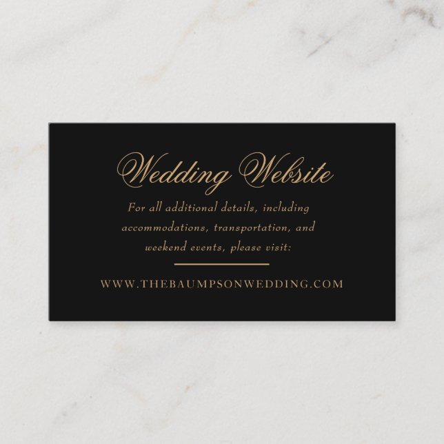 Delikat Bröllop-webbplats för svart och Guld-skrip Tilläggskort (Framsida)