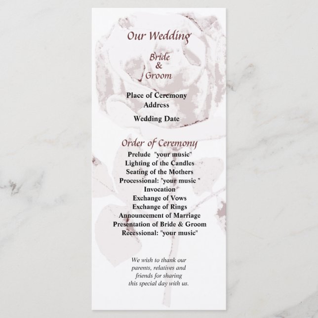 Delikat Bröllopsprogram för utfall av Ro Program (Framsida)