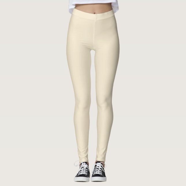 Delikat Creamy Beige Solid Färg Leggings (Framsida)