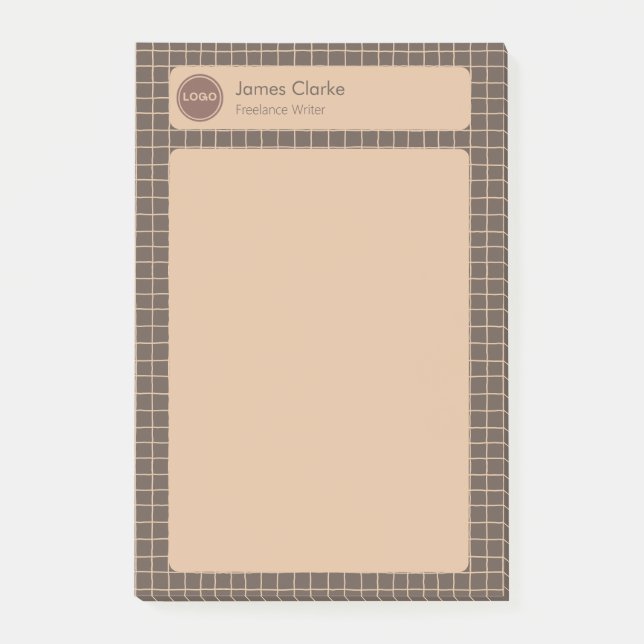 Delikat Creamy Brown Checkated Mönster med Logotyp Post-it Block (Framsida)