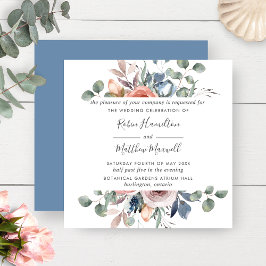 Delikat Dusty Blue och Peach Blommigt Bröllop Inbjudningar