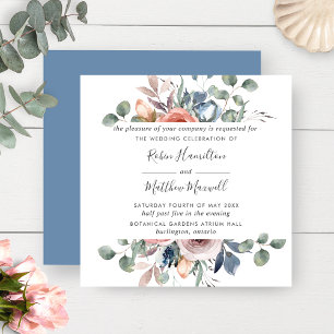 Delikat Dusty Blue och Peach Blommigt Bröllop Inbjudningar